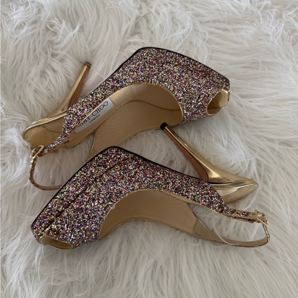 Authentic Jimmy Choo Glitter and Gold Heels